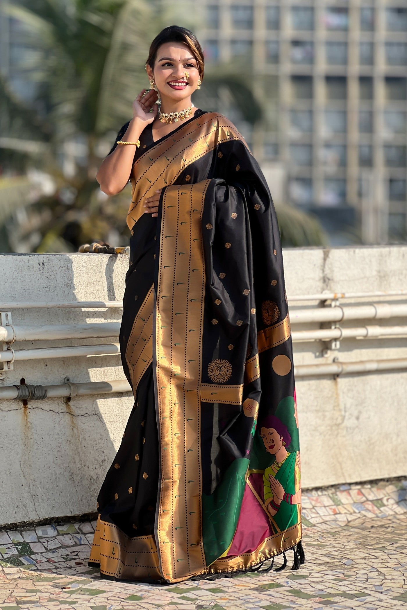 Buy MySilkLove Licorice Black Woven Paithani Saree Online