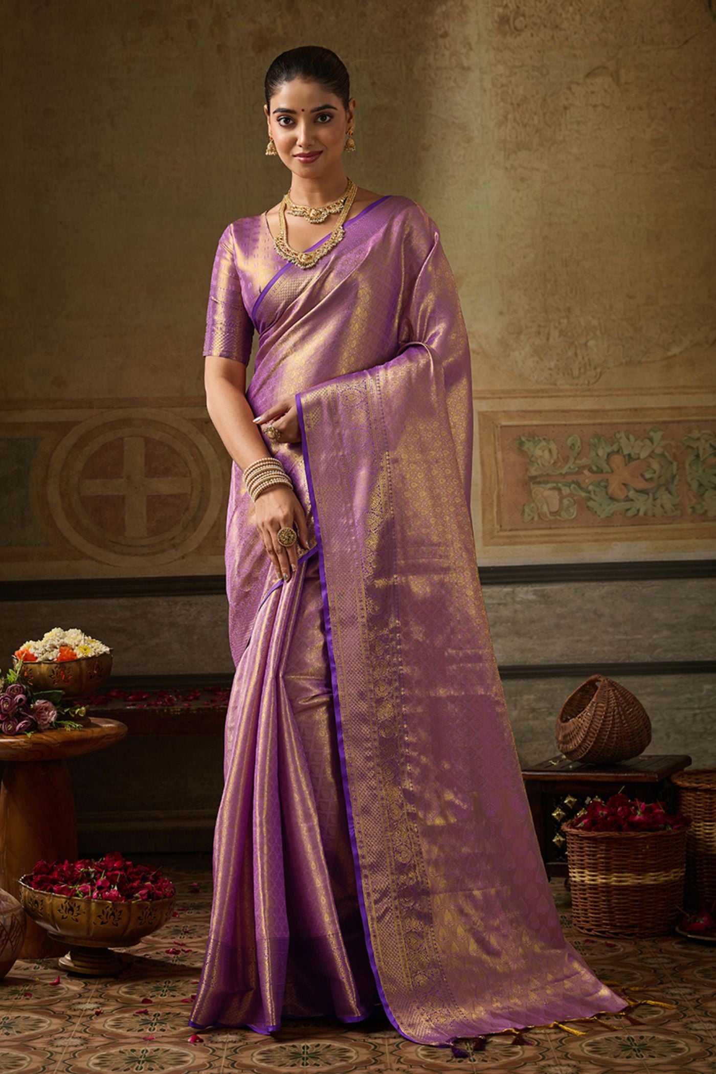 Buy MySilkLove Heather Purple Woven Kanjivaram Saree Online