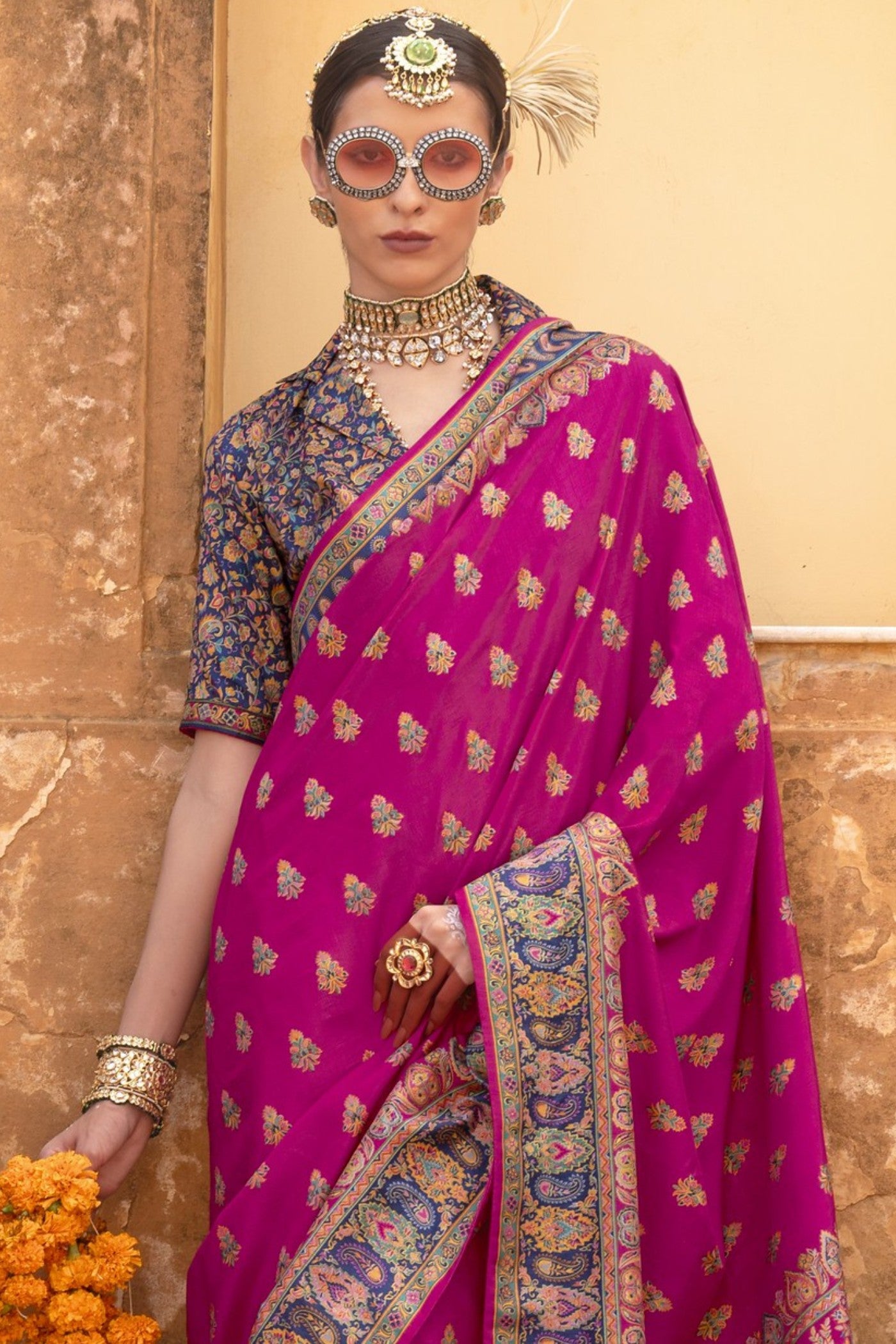 Buy MySilkLove Rosa Pink Banarasi Jamawar Saree Online