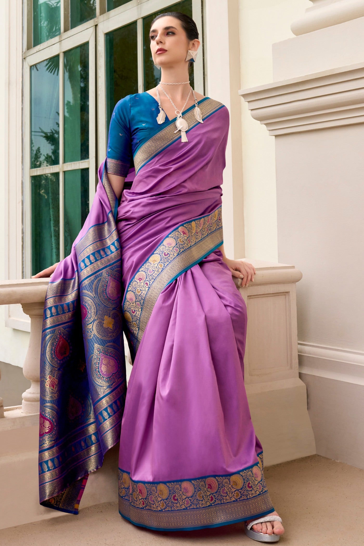 Buy MySilkLove Hopbush Pink Woven Banarasi Soft Silk Saree Online