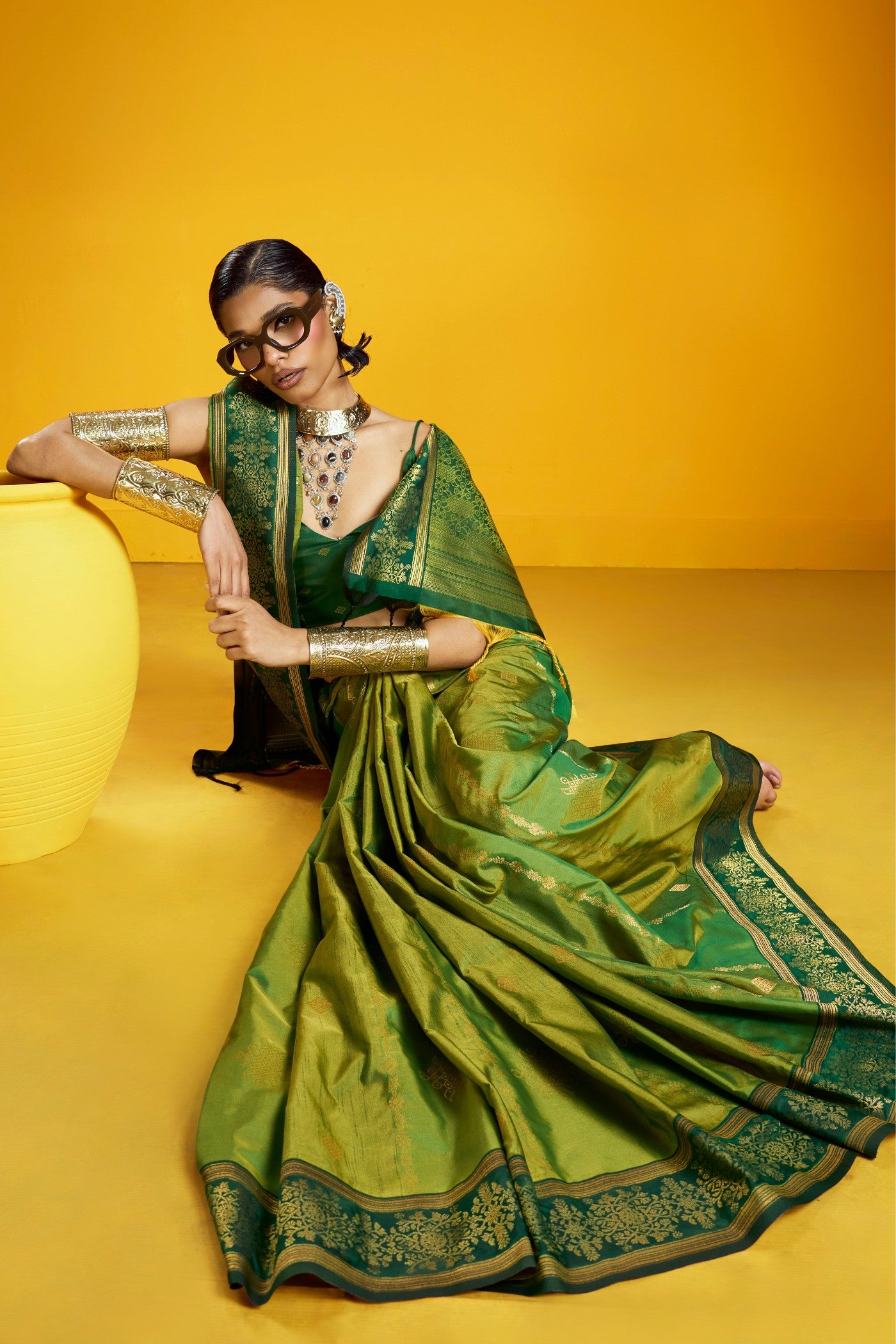 Buy MySilkLove Verde Green Banarasi Handloom Soft Silk Saree Online
