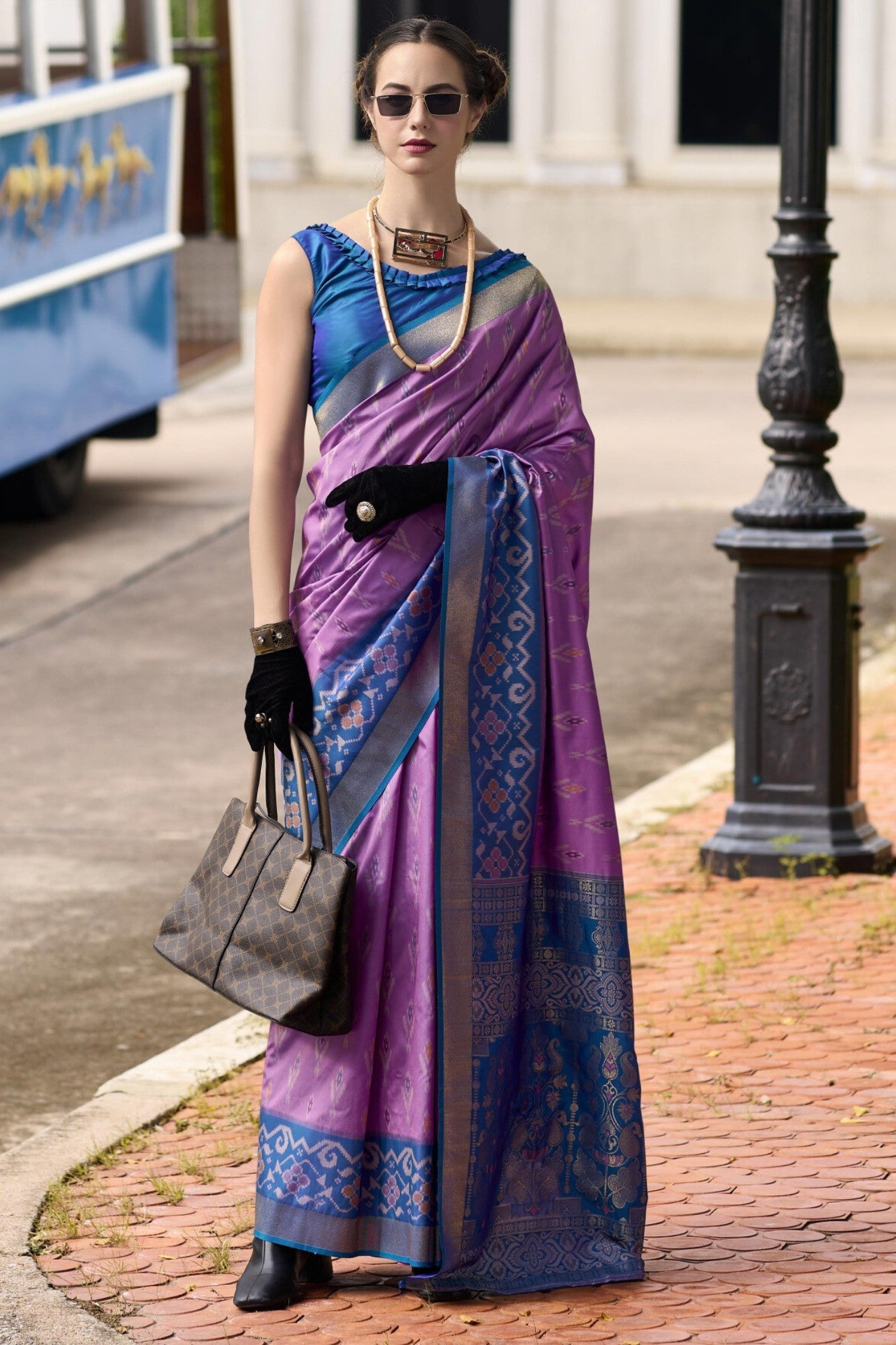 Buy MySilkLove Cosmic Purple Woven Banarasi Soft Silk Saree Online