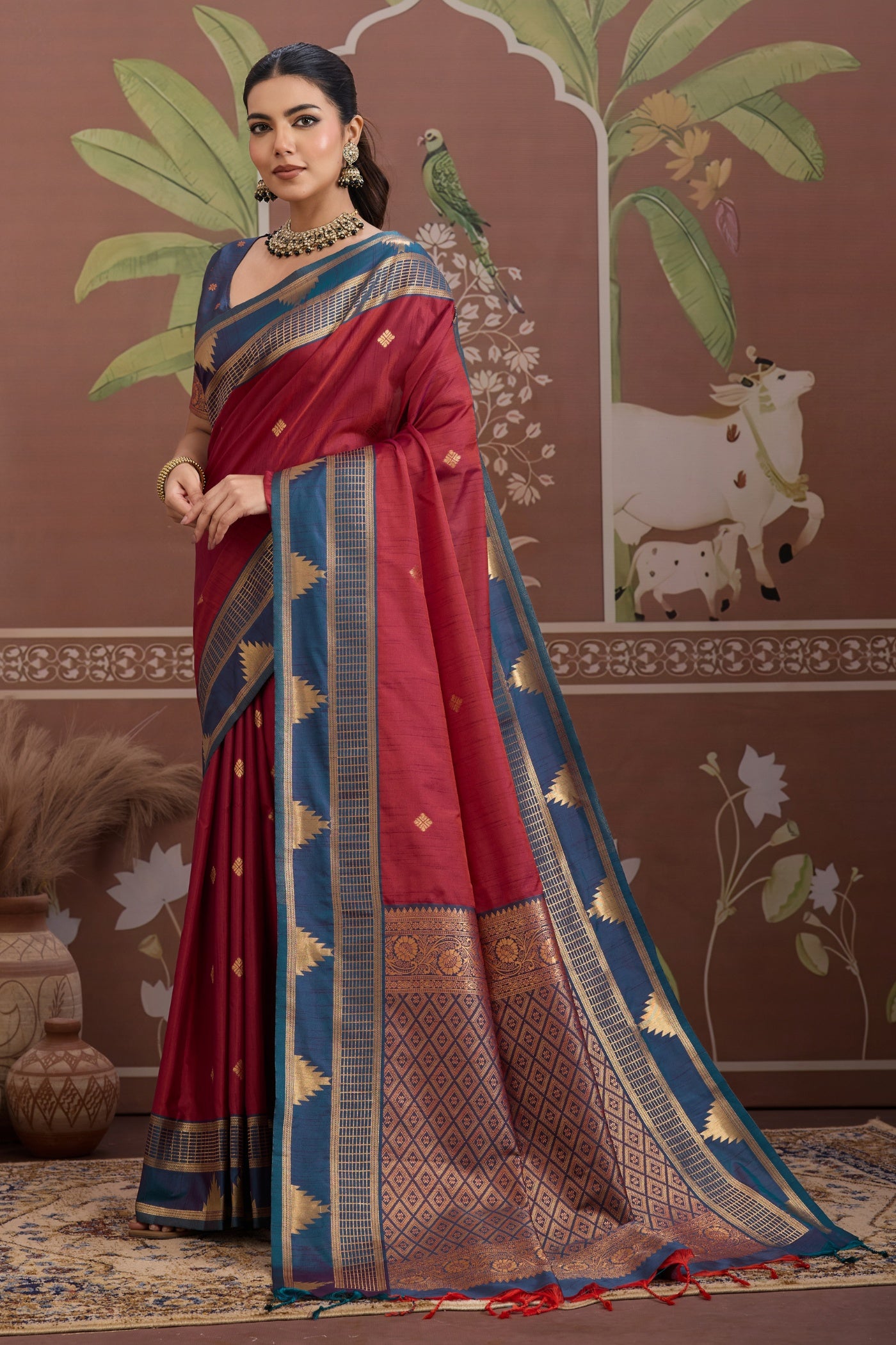 Buy MySilkLove Sangria Maroon Handloom Tussar Silk Saree Online