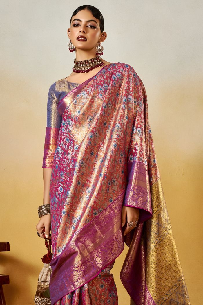 Buy MySilkLove Matrix Purple Woven Kanjivaram Saree Online