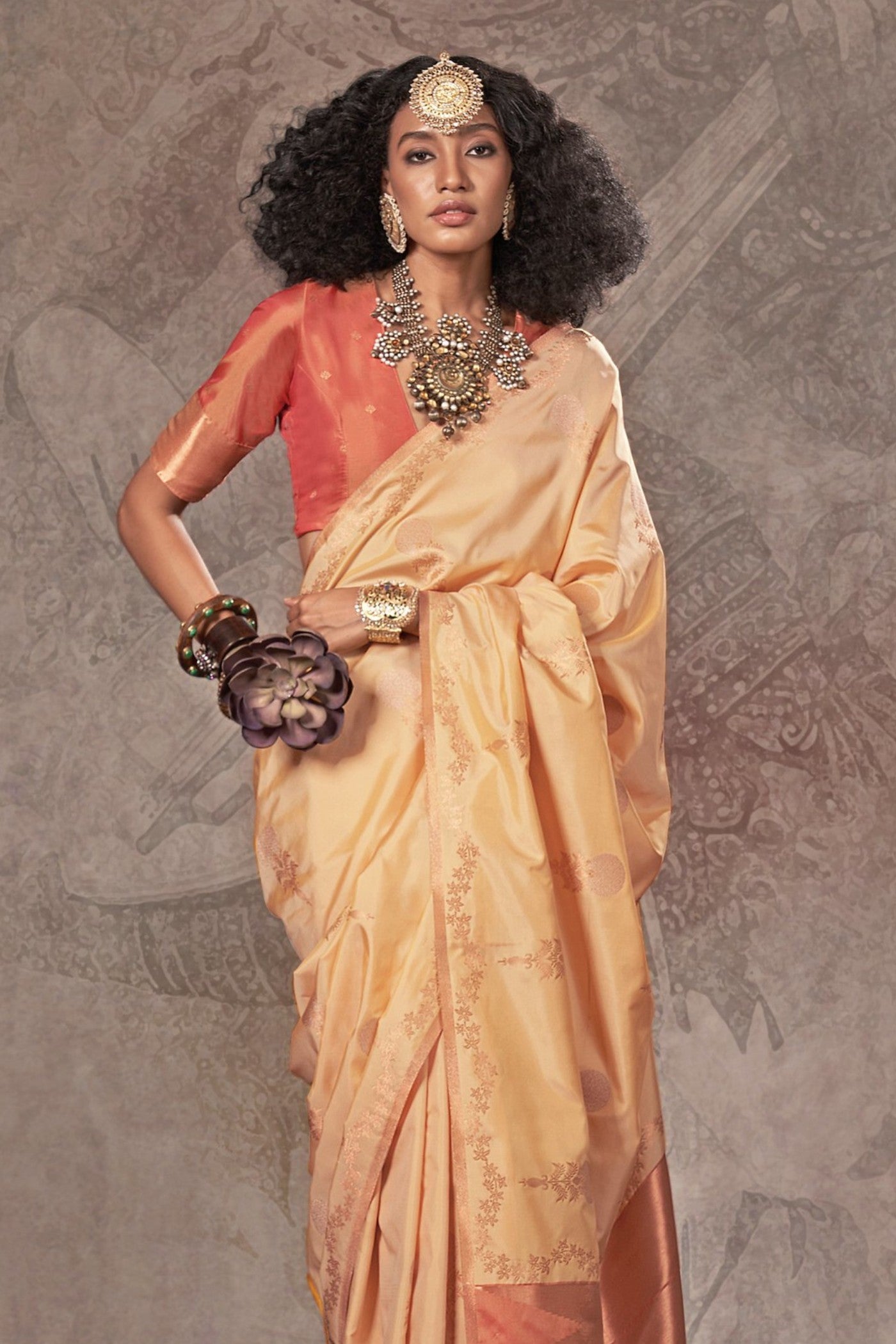 Buy MySilkLove Tawny Peach Two Tone Banarasi Handloom Saree Online