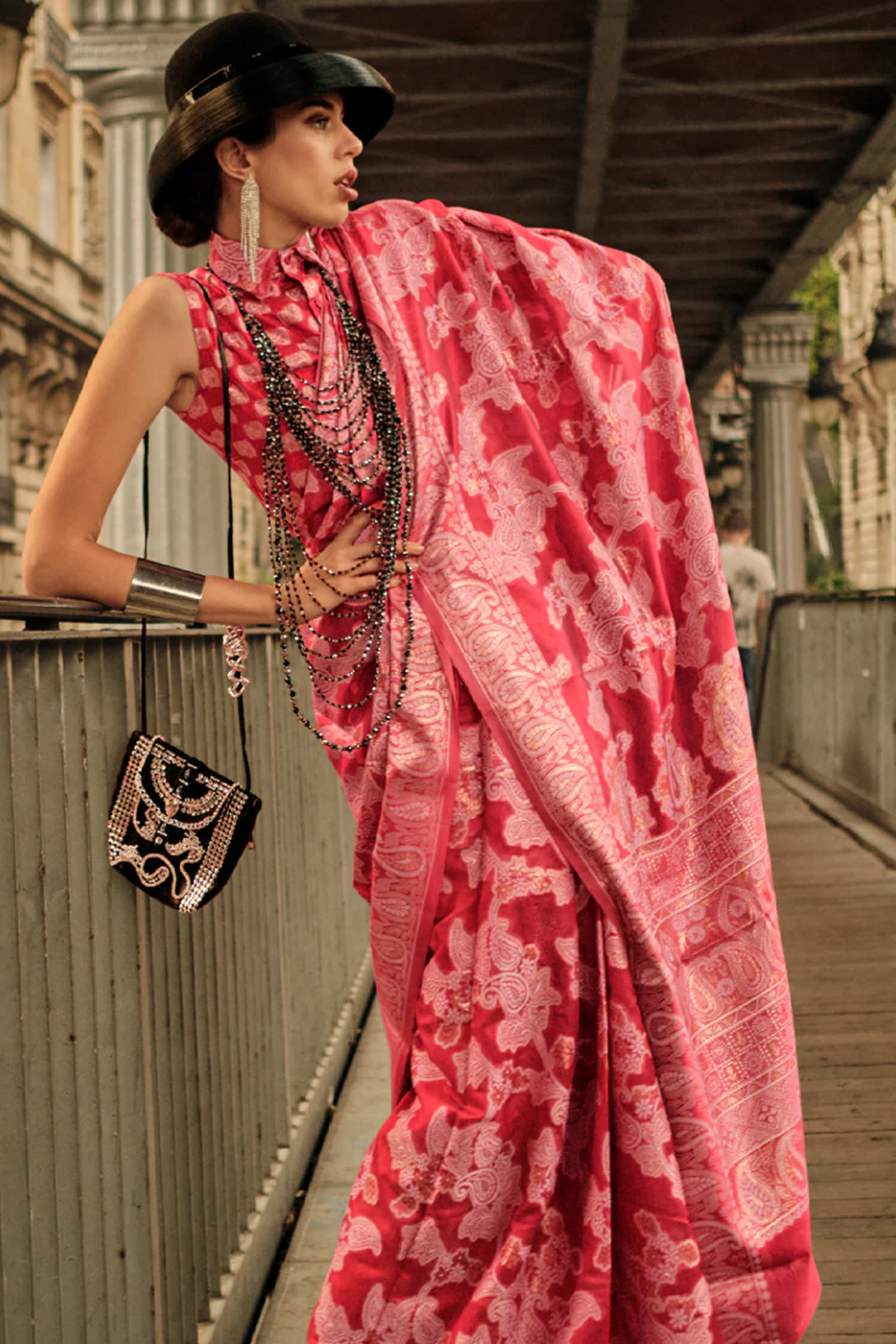 Buy MySilkLove Rose Pink Woven Lucknowi Chikankari Saree Online