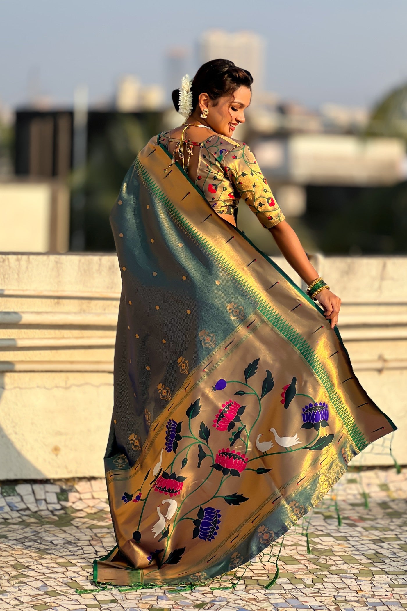 Buy MySilkLove Emerald Green Woven Tissue Paithani Saree Online