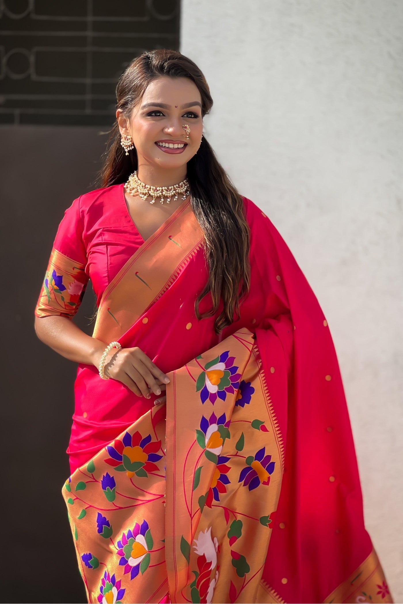 MySilkLove Punch Pink Woven Paithani Saree
