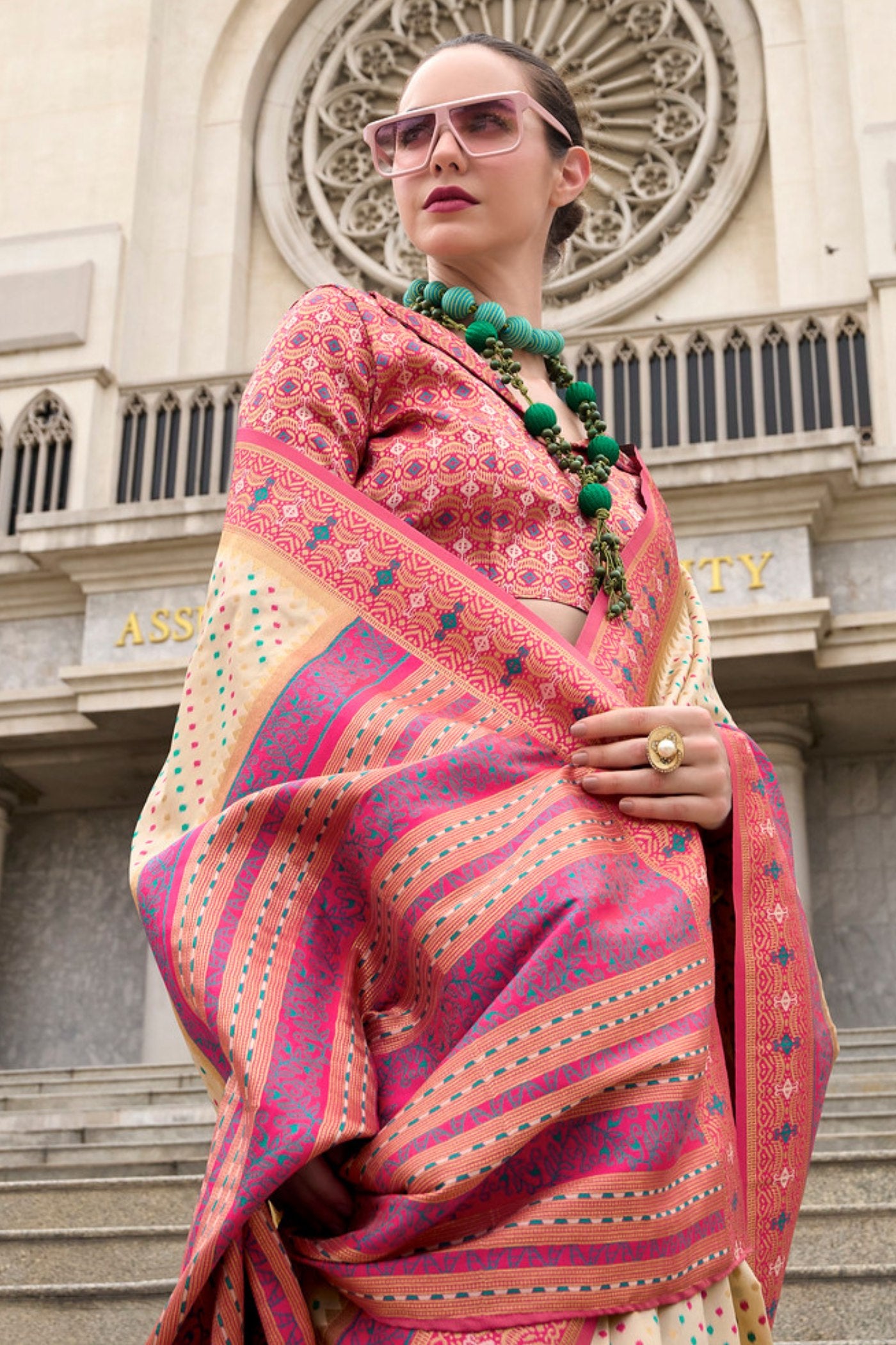 Buy MySilkLove New Orleans Cream Woven Banarasi Saree Online