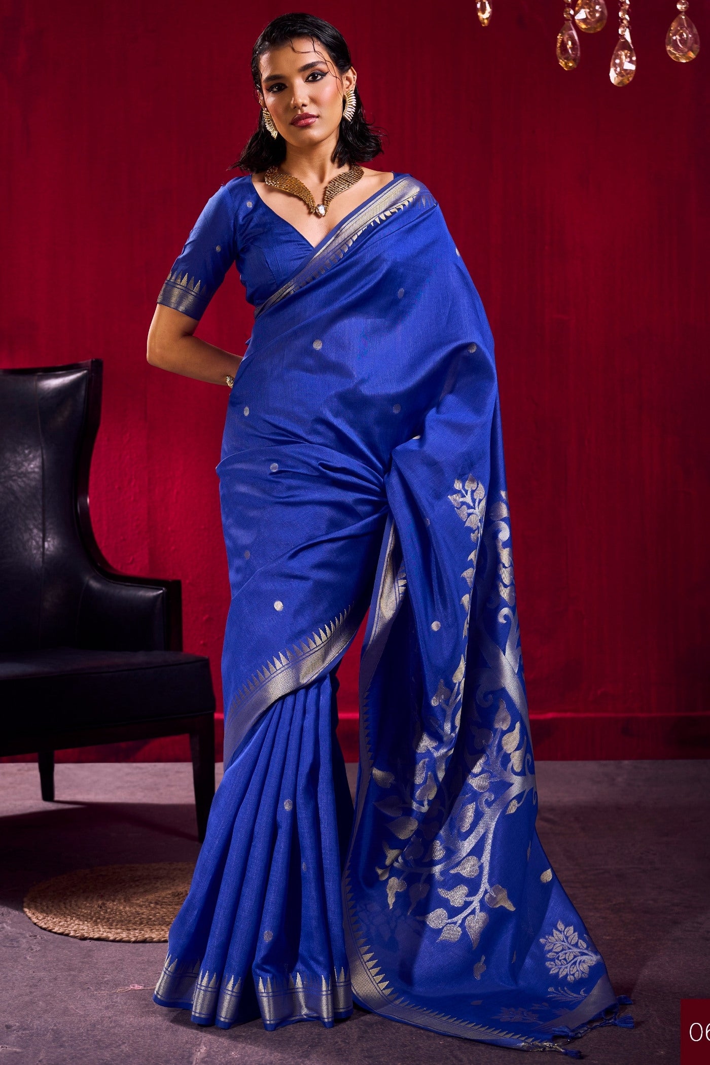 Buy MySilkLove Curious Blue Handloom Satin Linen Silk Saree Online
