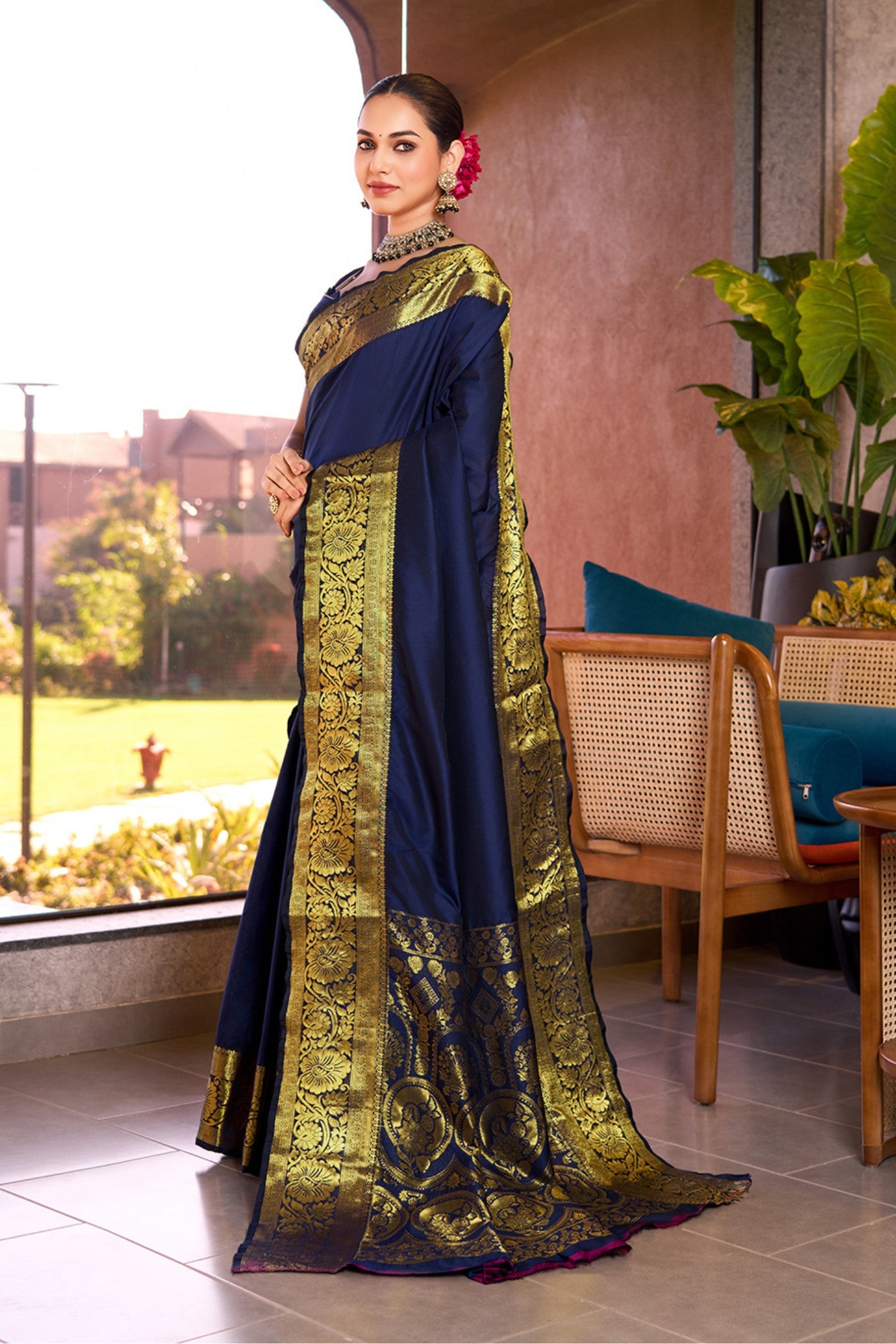 Buy MySilkLove Berry Blue Woven Banarasi Saree Online