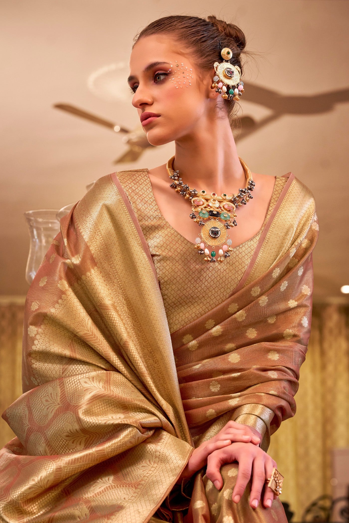 MySilkLove Birch Brown Woven Tissue Silk Saree