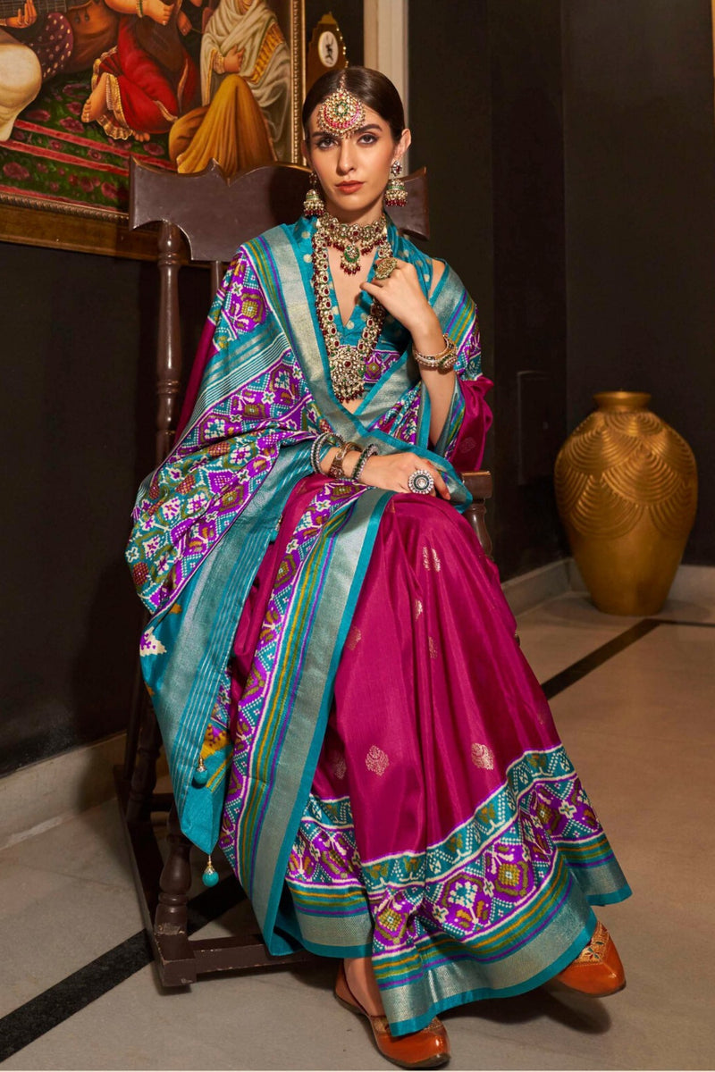 Majestic Maroon Pure Georgette Bandani Patola Saree with Zari Weaving & Rich Heavy Work main image 1