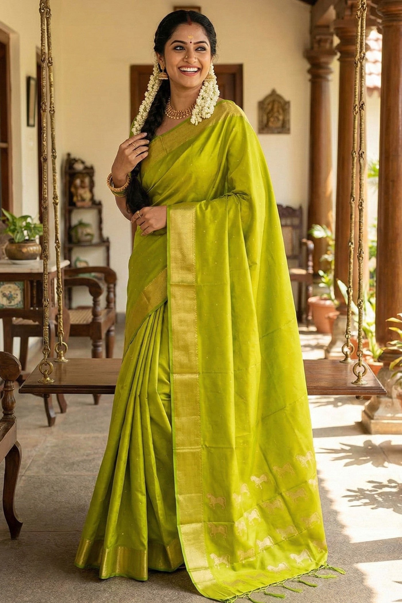 Buy MySilkLove Parrot Green Banarasi Woven Soft Silk Saree Online