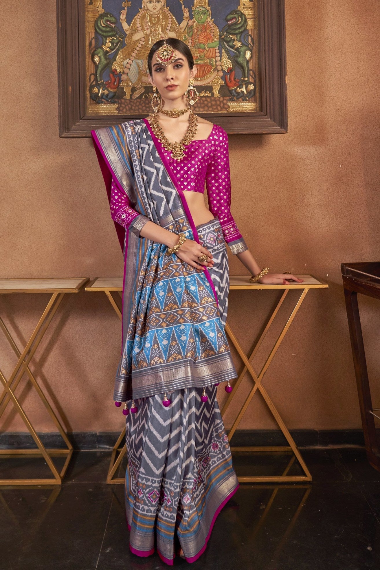 Buy MySilkLove Nobel Grey Printed Patola Saree Online