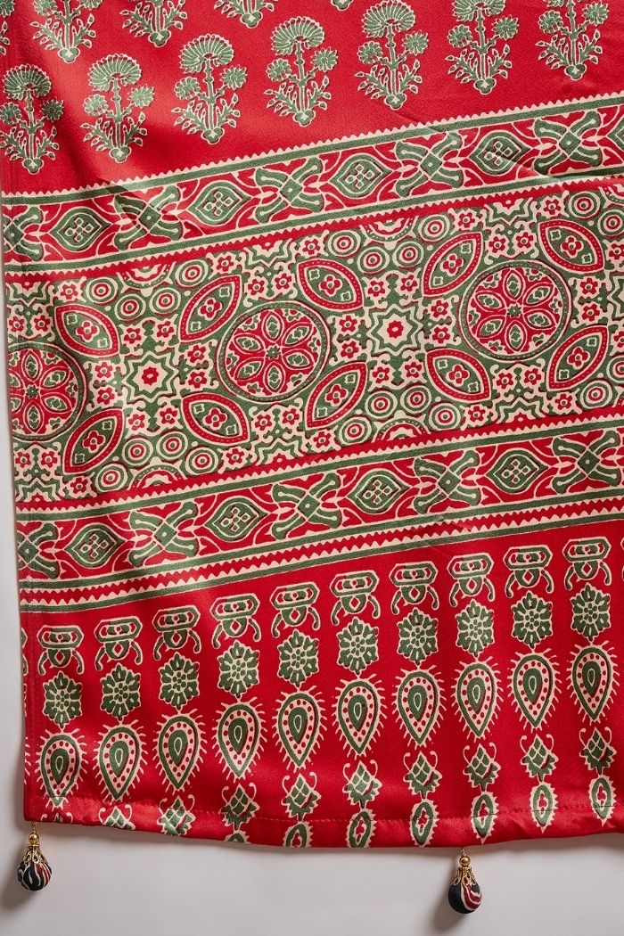 Buy MySilkLove Grape Purple and Red Ajrakh Printed Satin Gaji Silk Saree Online