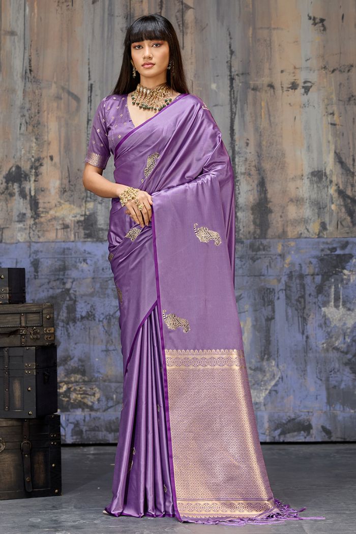 Buy MySilkLove Lilac Purple Handloom Satin Soft Silk Saree Online