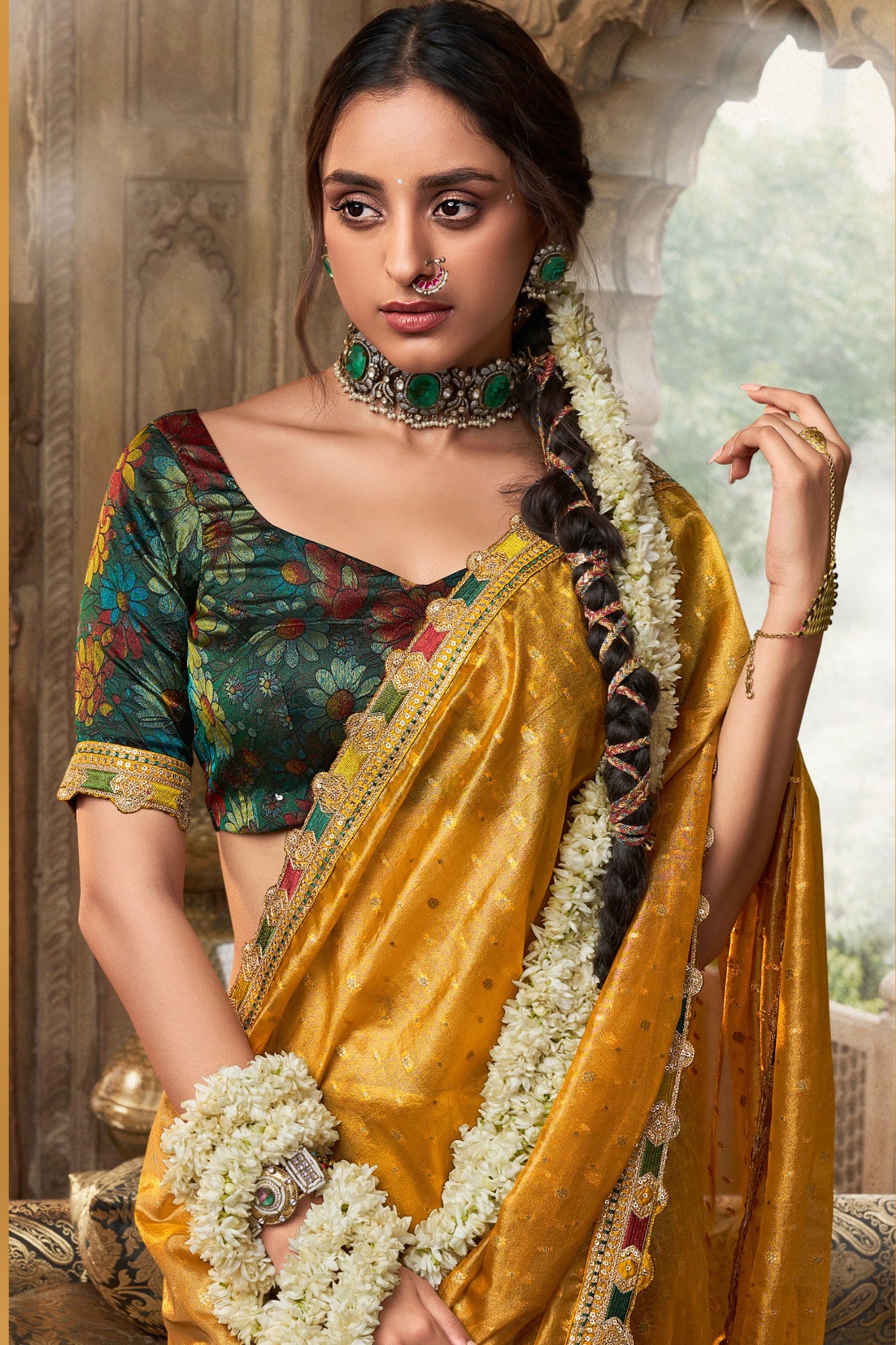 Buy MySilkLove Chelsea Gem Yellow Tissue Designer Saree Online