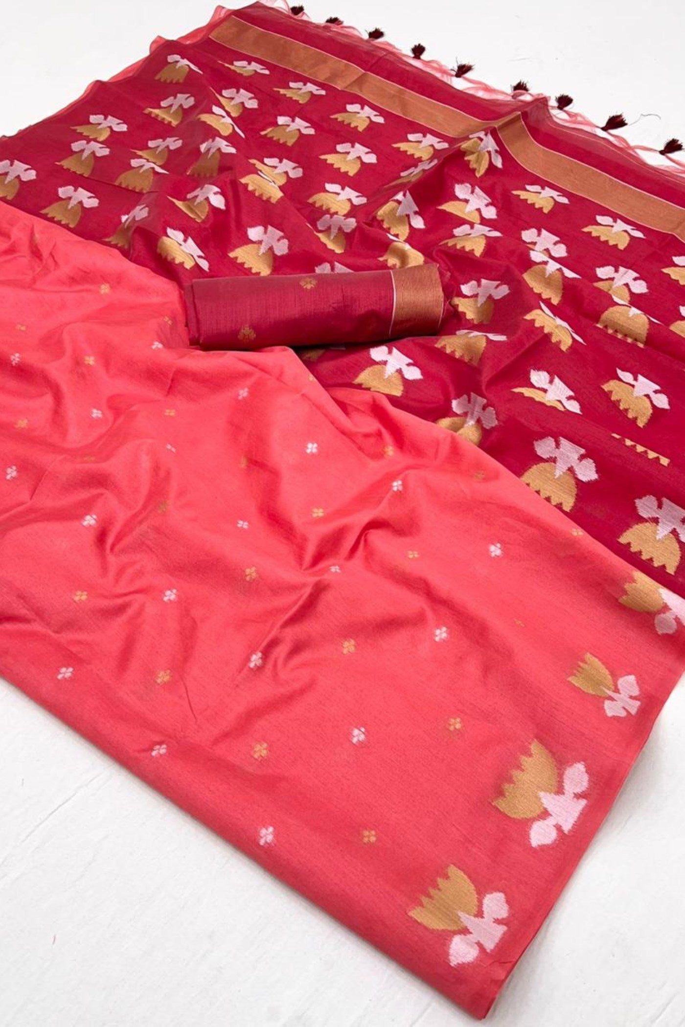 Buy MySilkLove Brick Pink Tussar Handloom Silk Saree Online