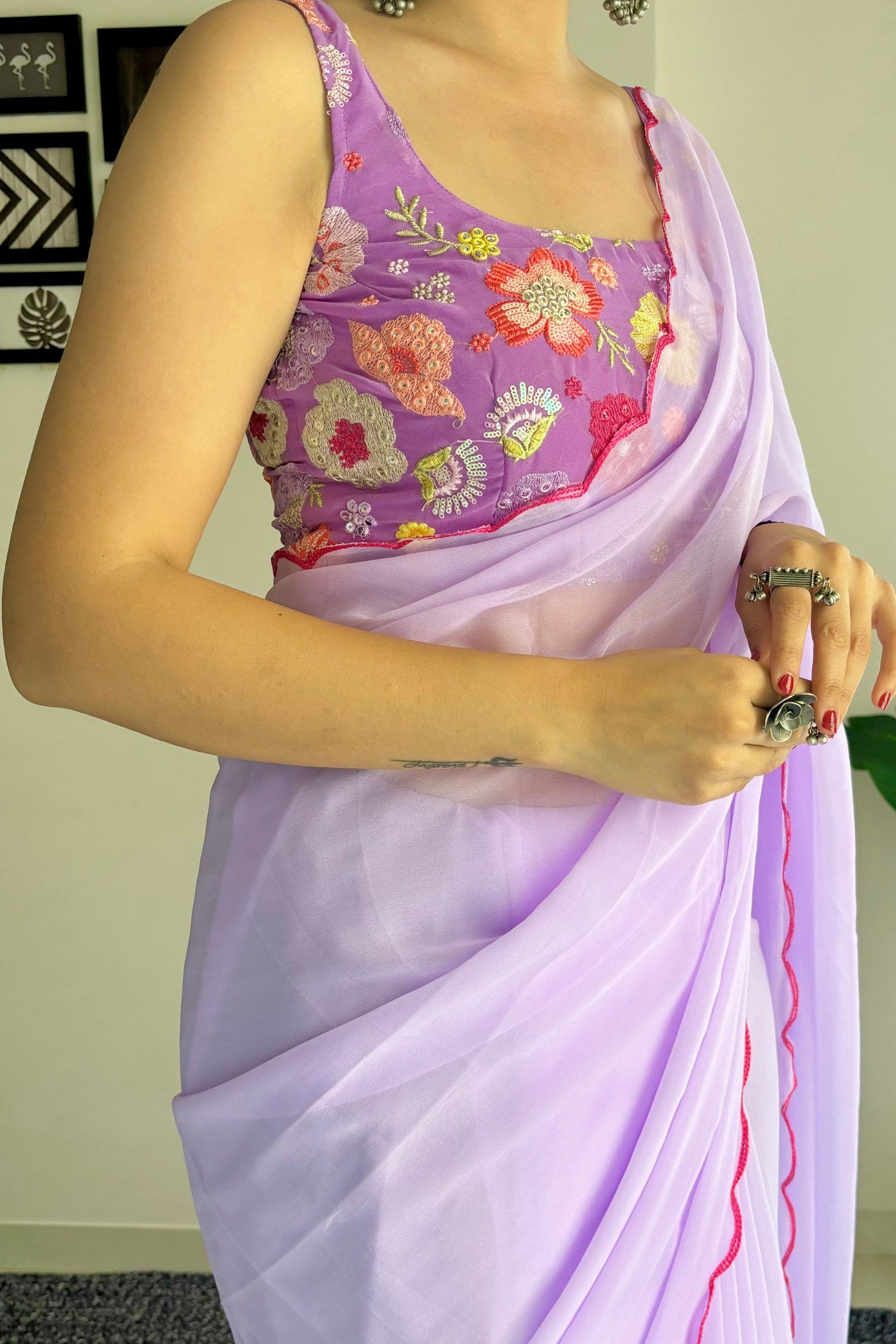 Buy MySilkLove Pale Lavender Gerogette Saree Online