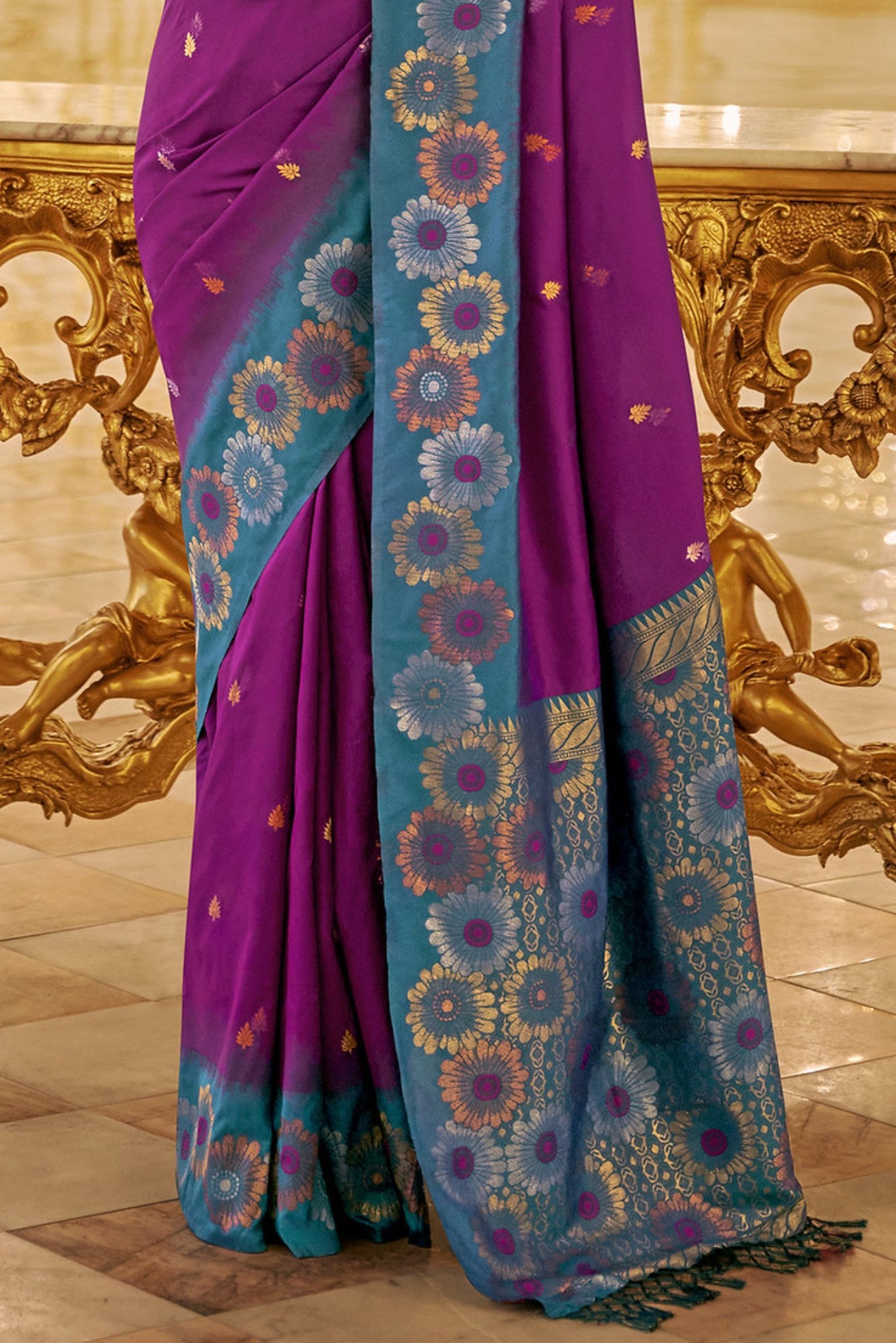 Buy MySilkLove Plum Purple and Blue Woven Banarasi Saree Online