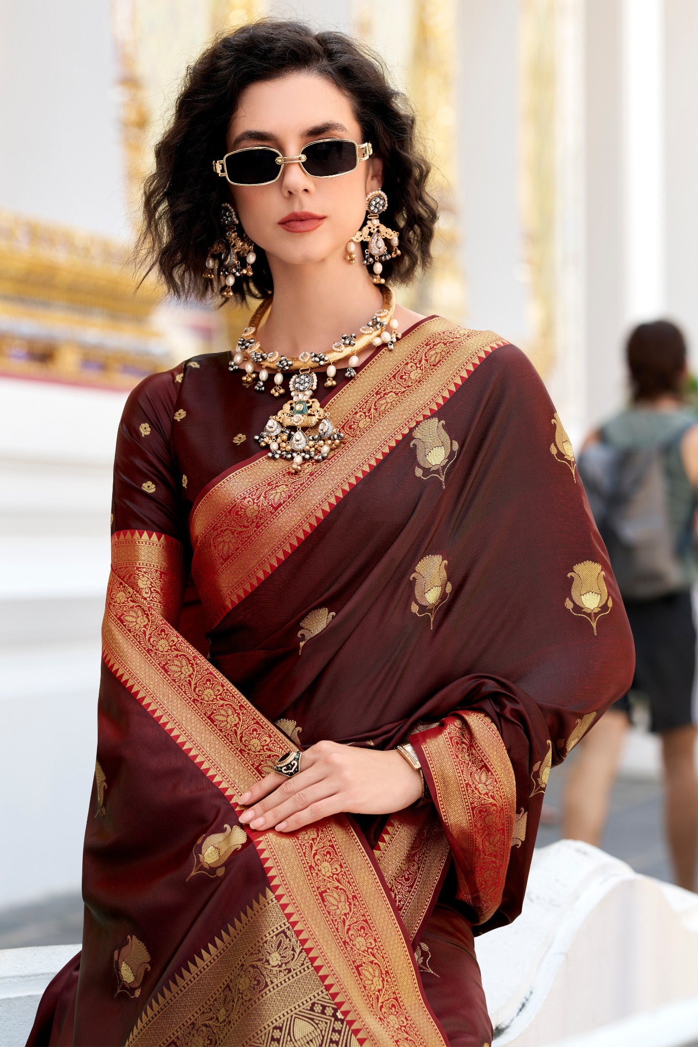 MySilkLove Brunette Brown Woven Satin Silk Saree