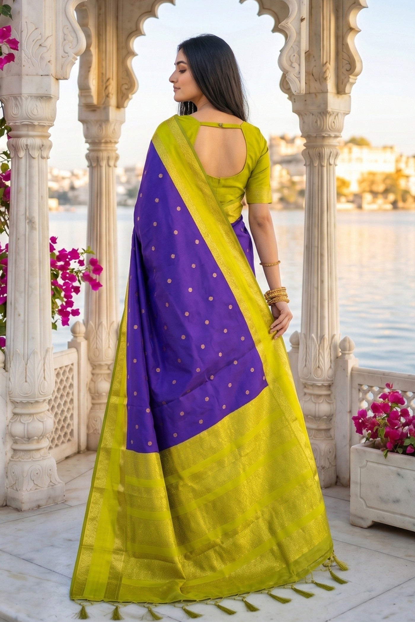 Buy MySilkLove Wisdom Purple and Green Woven Banarasi Saree Online
