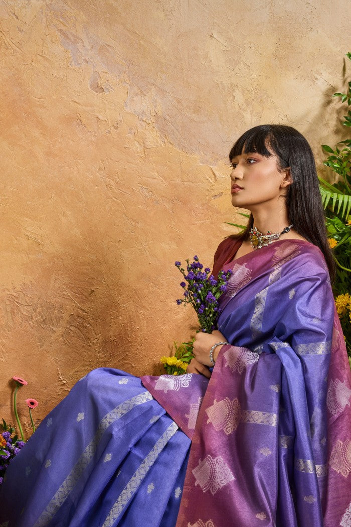 Buy MySilkLove Rainbow Blue Banarasi Handloom Saree Online