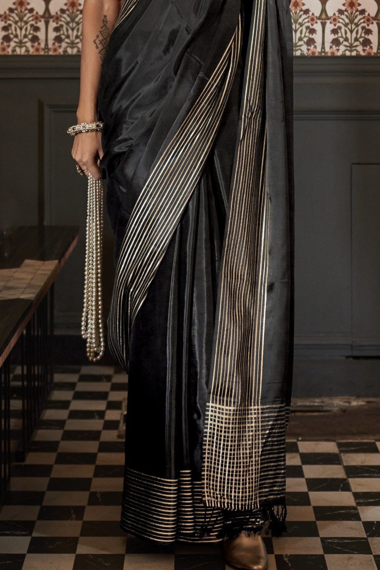 Buy MySilkLove Eerie Black Viscose Satin Handloom Saree Online