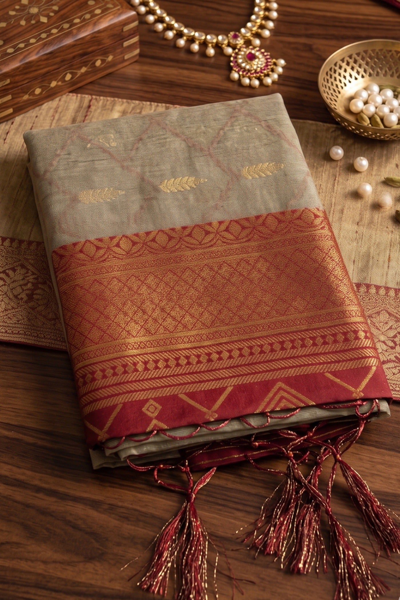 Buy MySilkLove Jasmine Cream and Red Woven Banarasi Cotton Saree Online