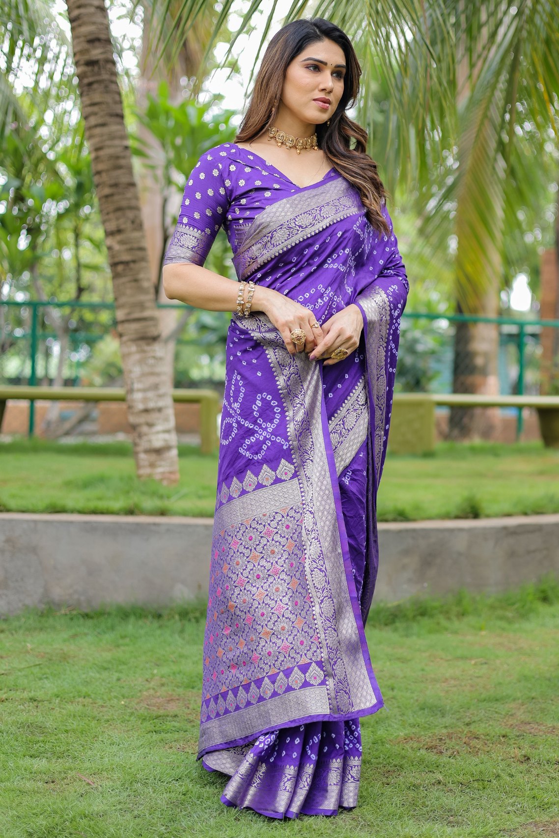 Buy MySilkLove Plump Purple Woven Bandhani Dola Silk Saree Online