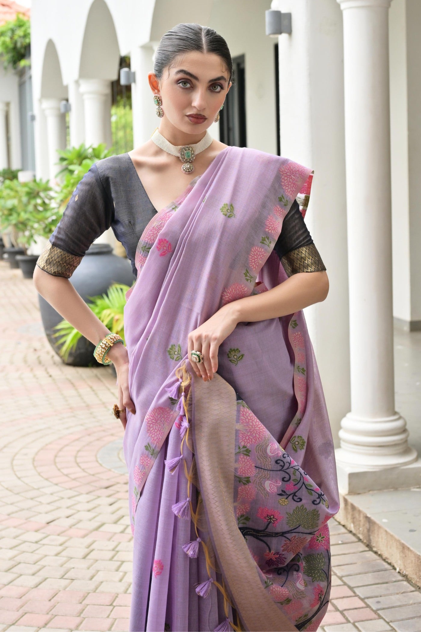 Buy MySilkLove Wisteria Purple Woven Muga Cotton Saree Online