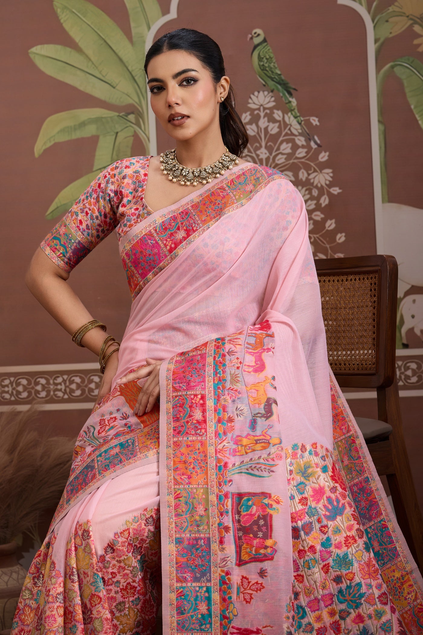 MySilkLove Rose Pink Kashmiri Handllom Jamewar Saree