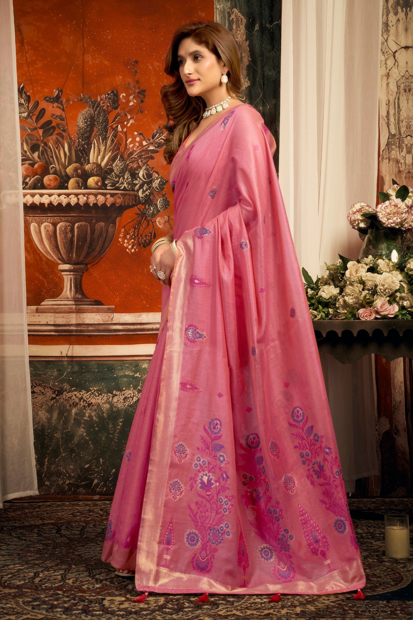 Buy MySilkLove Flamingo Pink Handloom Cotton Saree Online