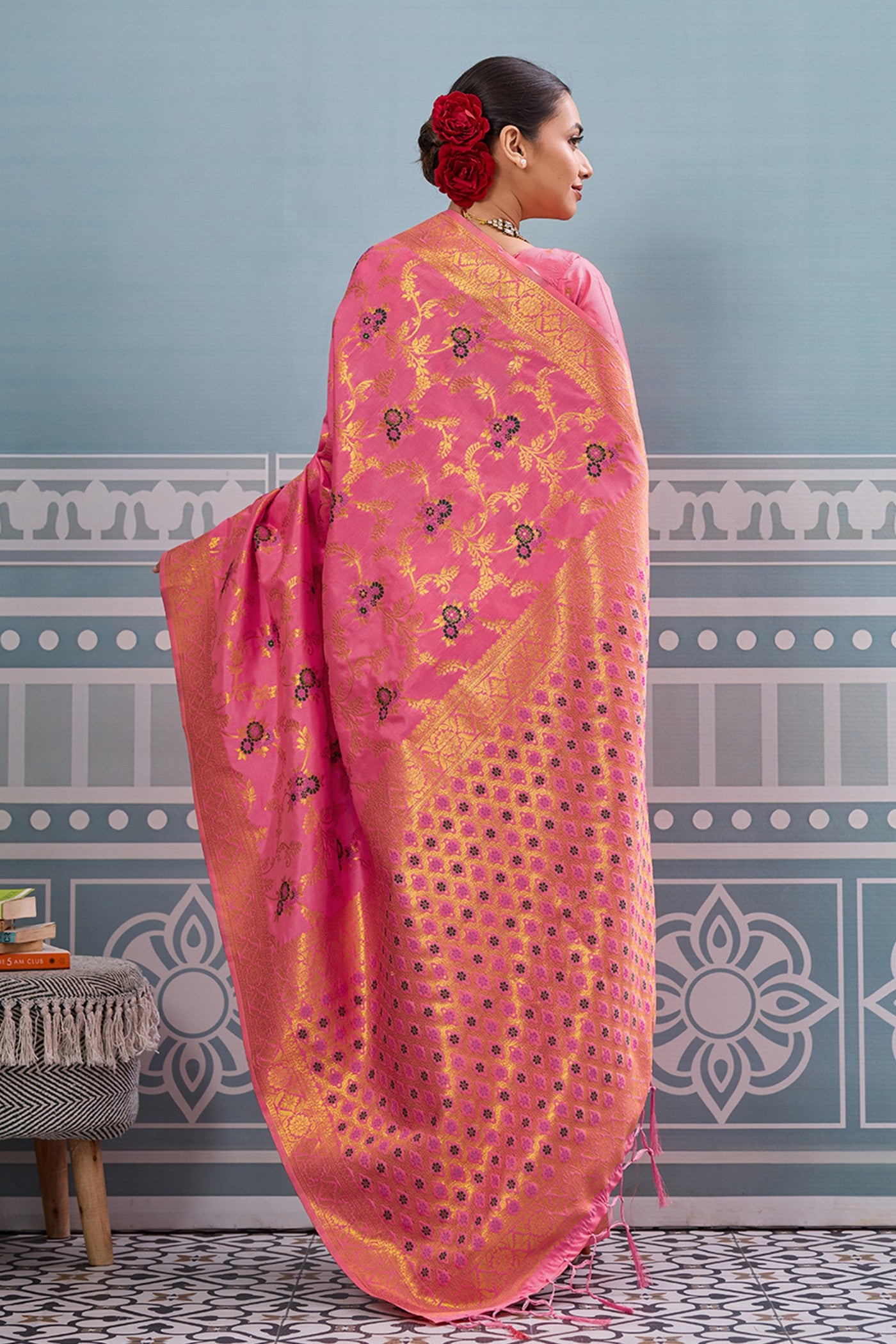 Buy MySilkLove Rose Pink Woven Banarasi Saree Online