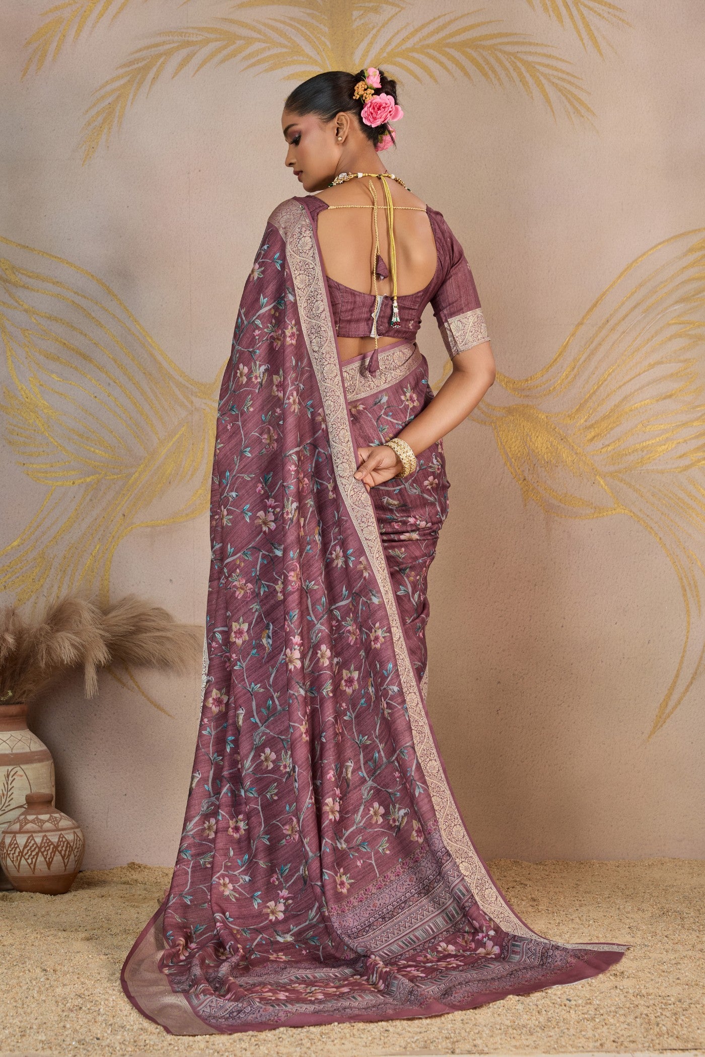 Buy MySilkLove Walnut Brown Viscose Digital Printed Saree Online
