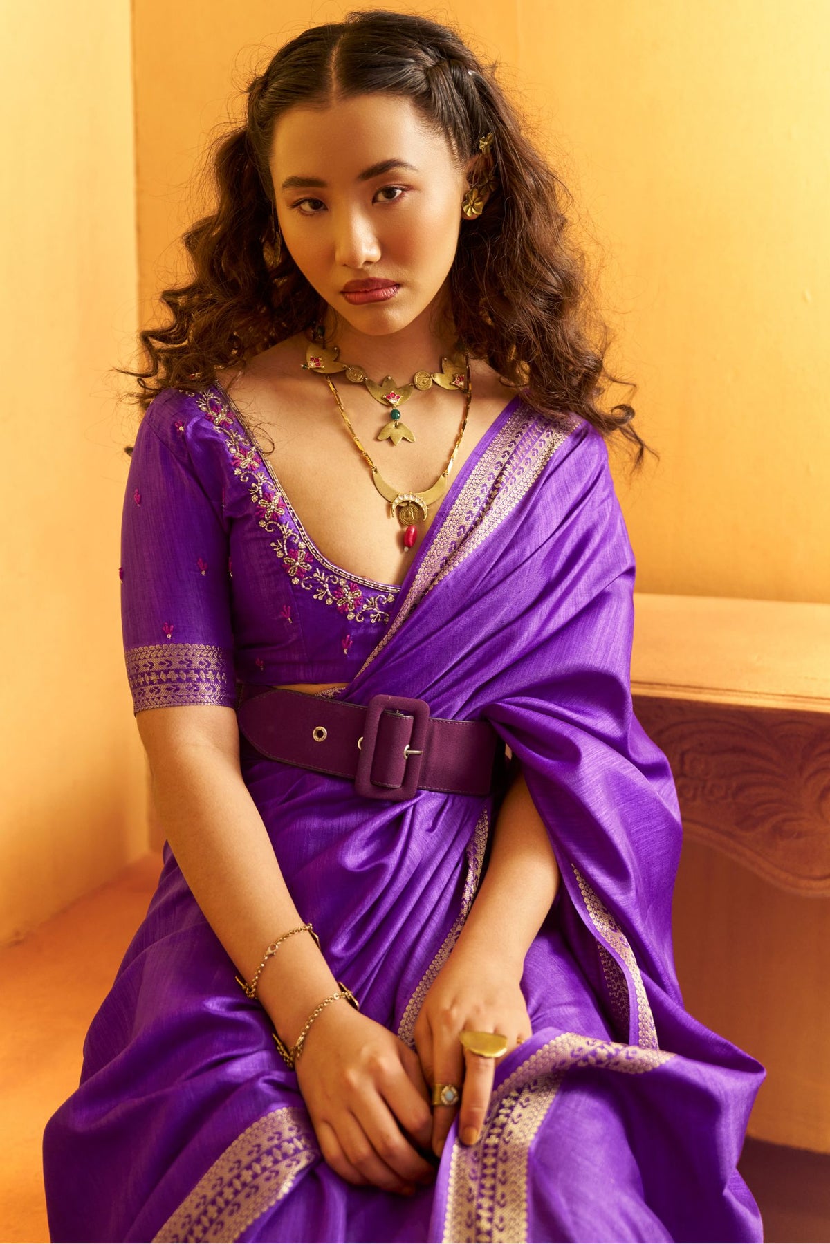 Buy MySilkLove Heliotrope Purple Tussar Handloom Silk Saree Online