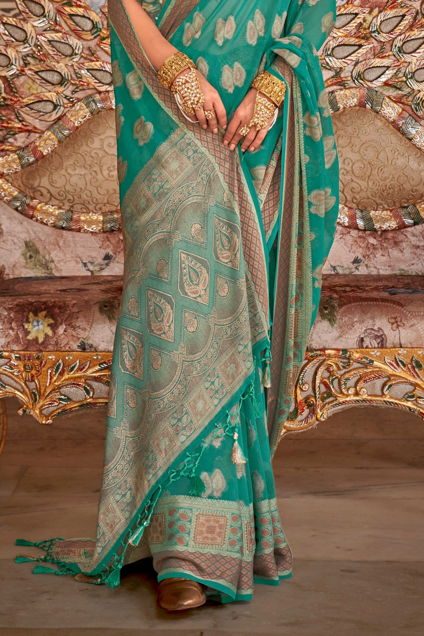 Buy MySilkLove Summer Green Zari Woven Georgette Saree Online