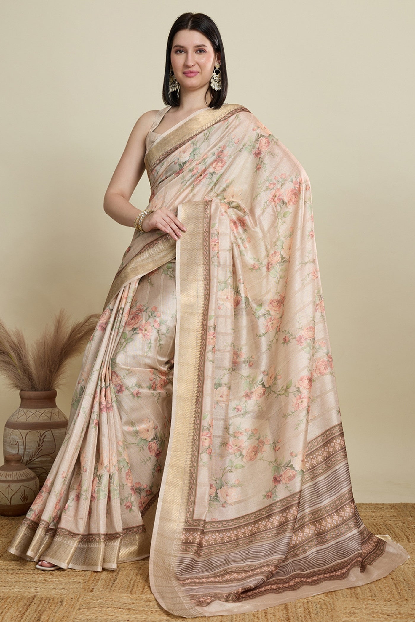 Buy MySilkLove Meriono Cream Woven Cotton Saree Online