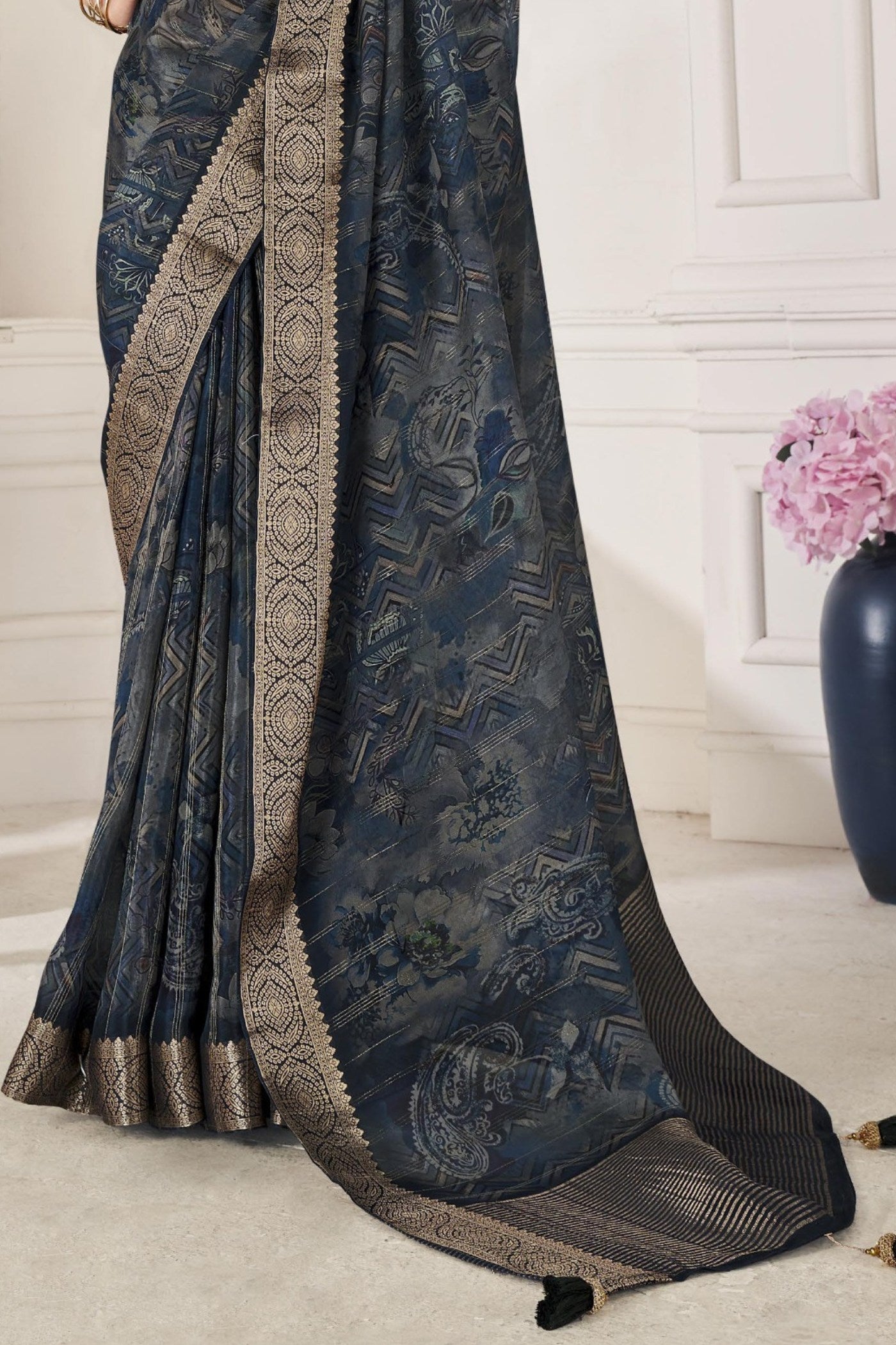 Buy MySilkLove Tuna Blue Banarasi Silk Saree Online