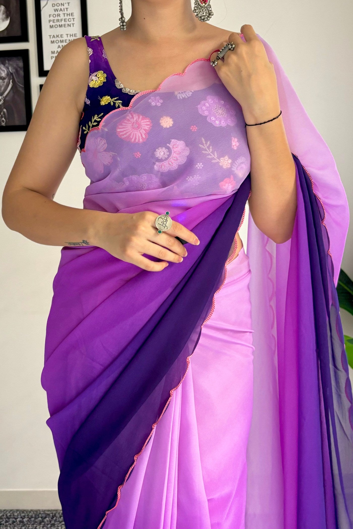 Buy MySilkLove Berry Purple Georgette Saree Online