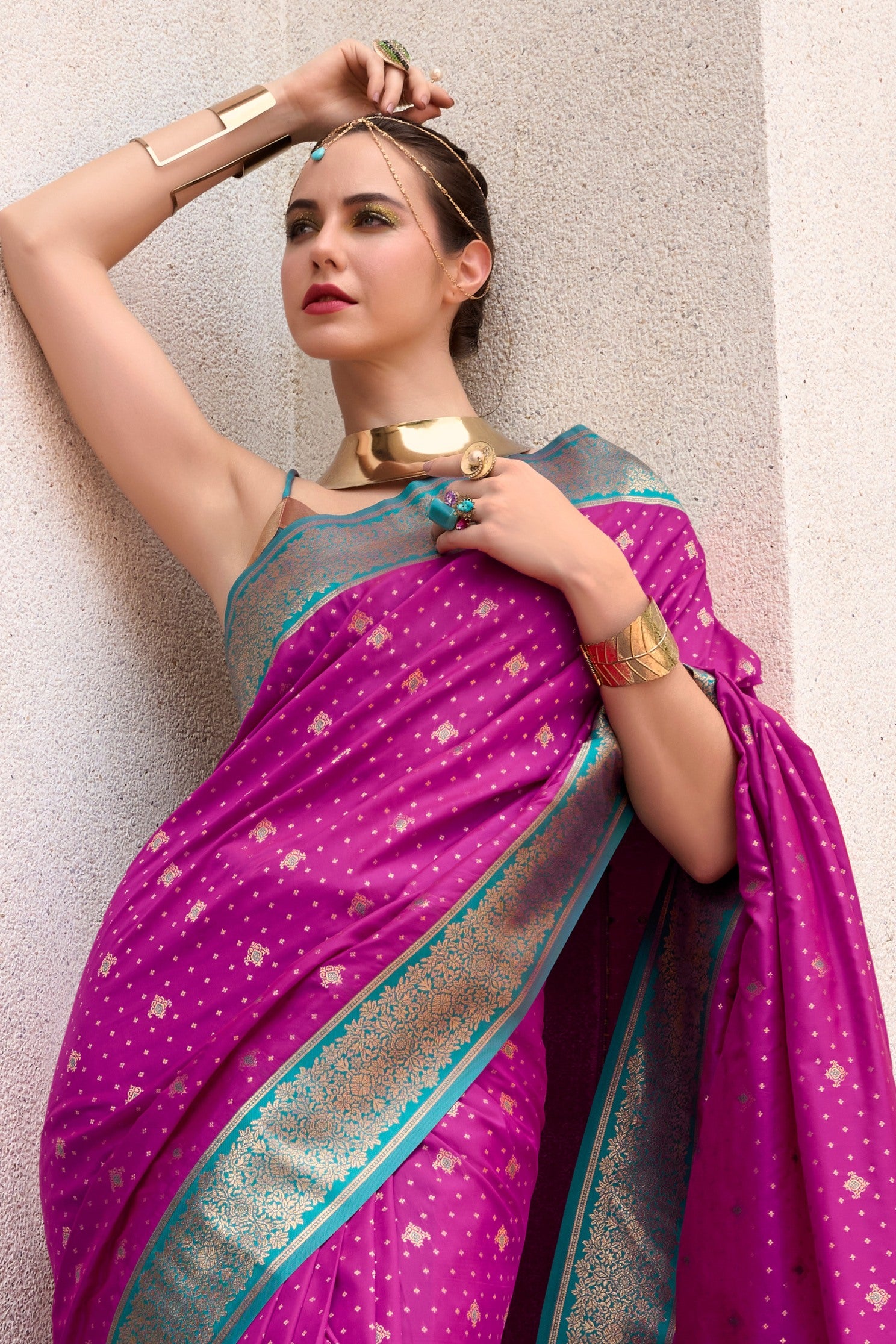 Buy MySilkLove Flirt Purple Zari Woven Banarasi Soft Silk Saree Online