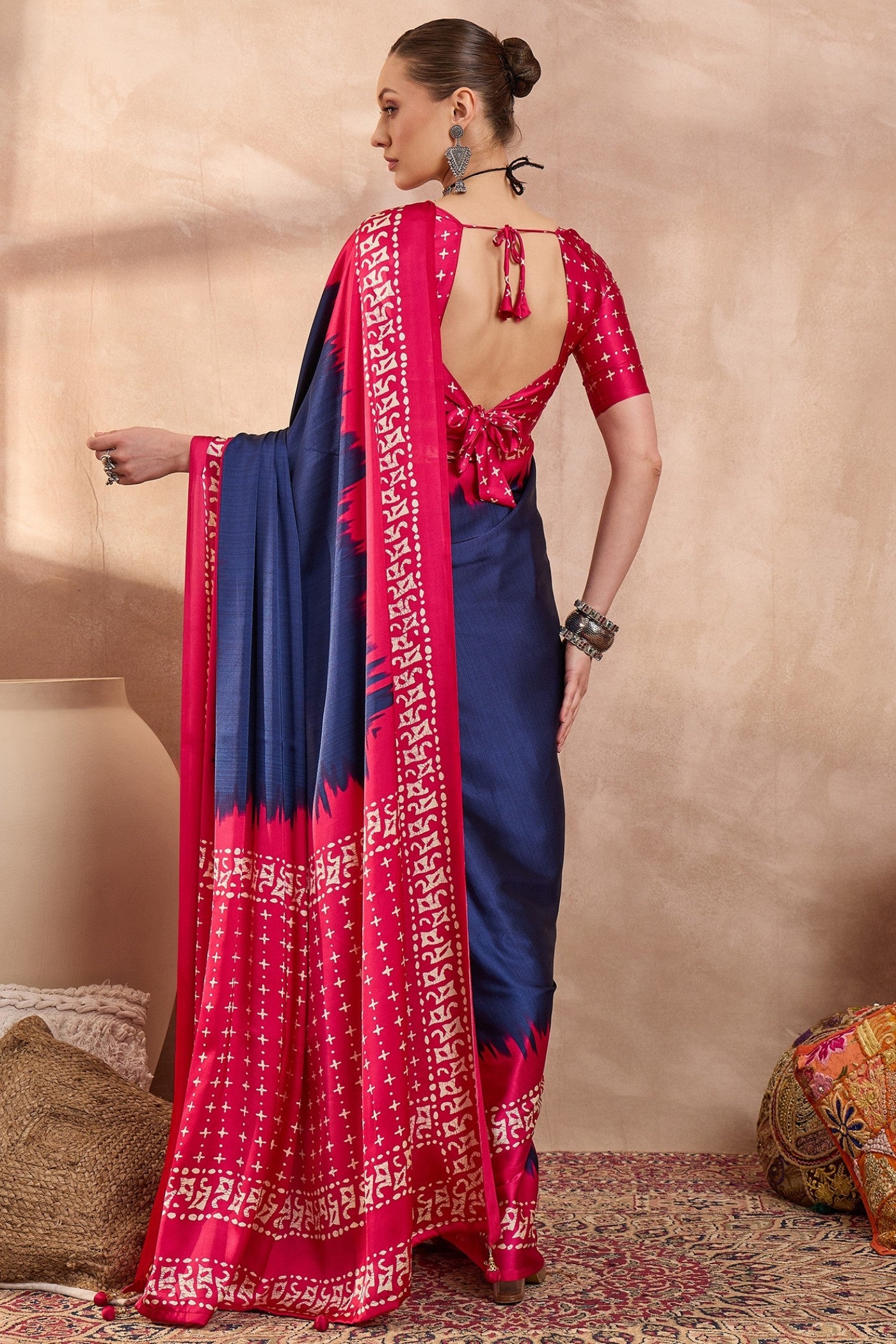 Buy MySilkLove Pigment Blue Printed Satin Crepe Silk Saree Online