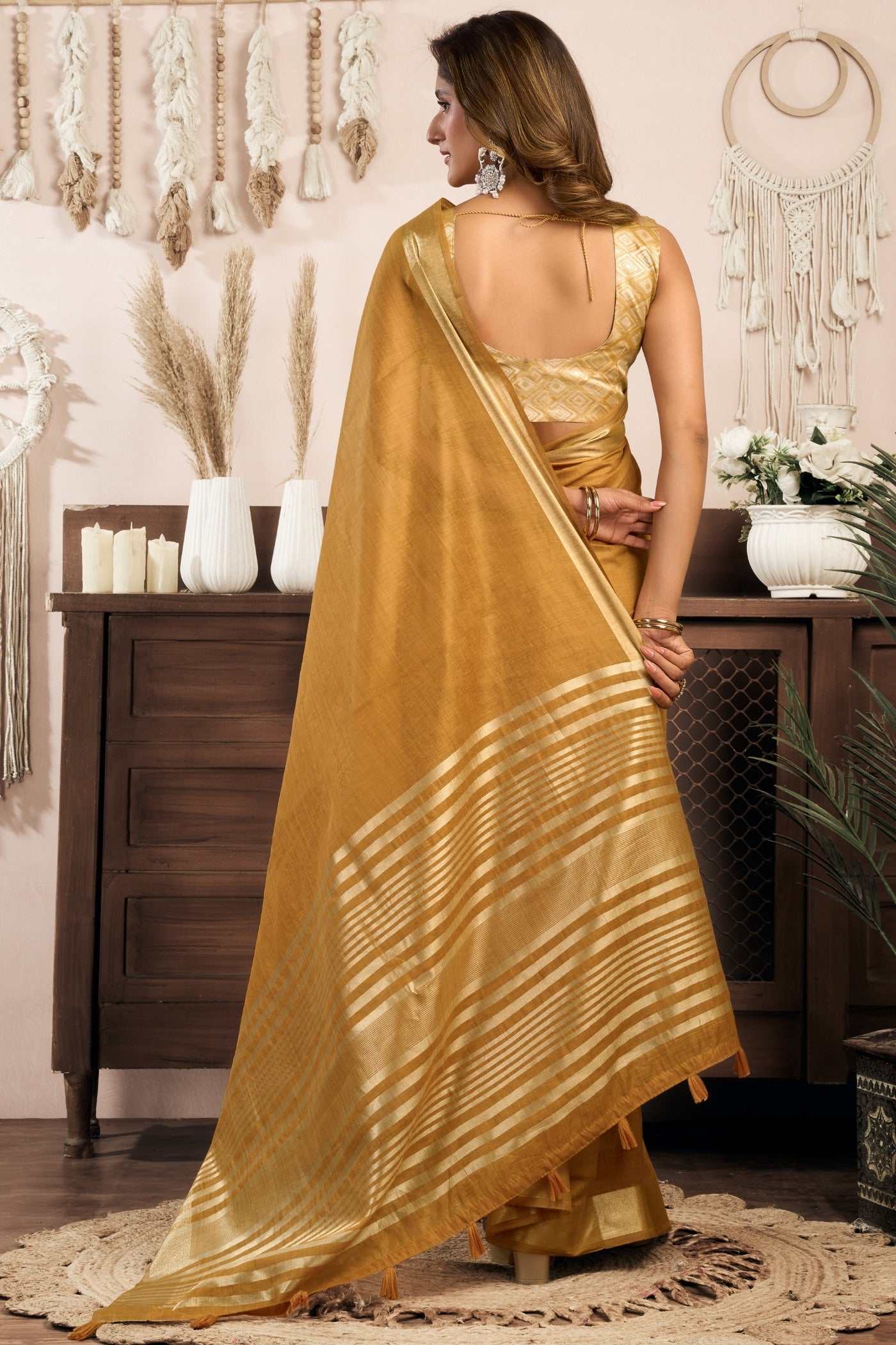 Buy MySilkLove Amber Yellow Handloom Cotton Saree Online