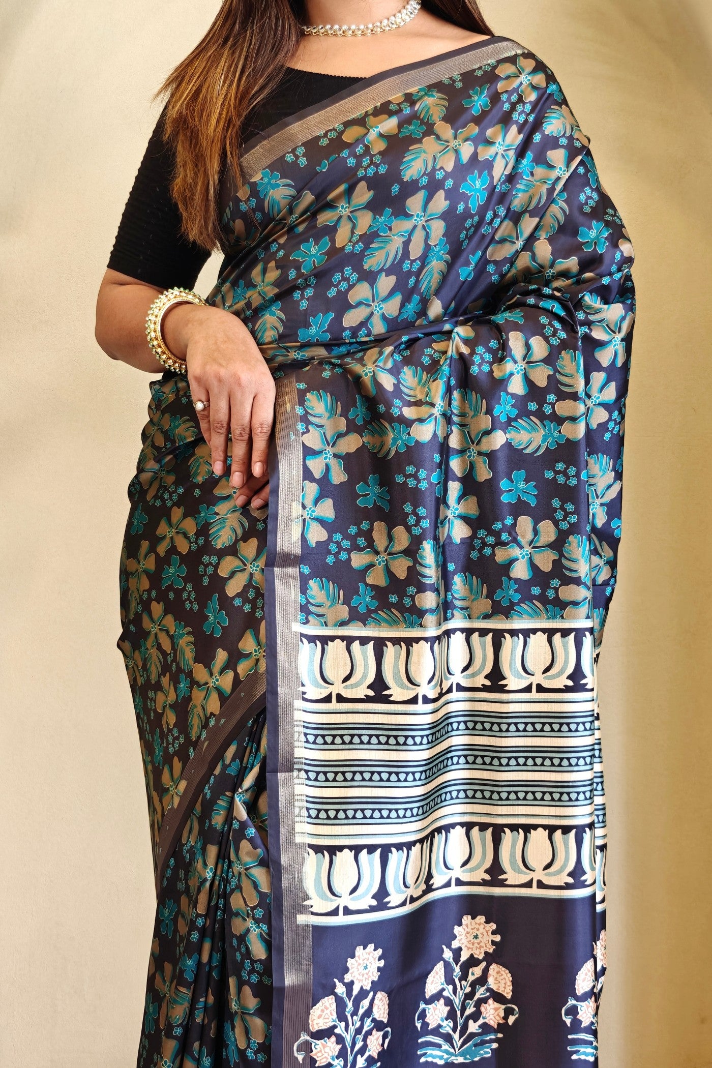 MySilkLove Oxford Blue Digital Printed Saree
