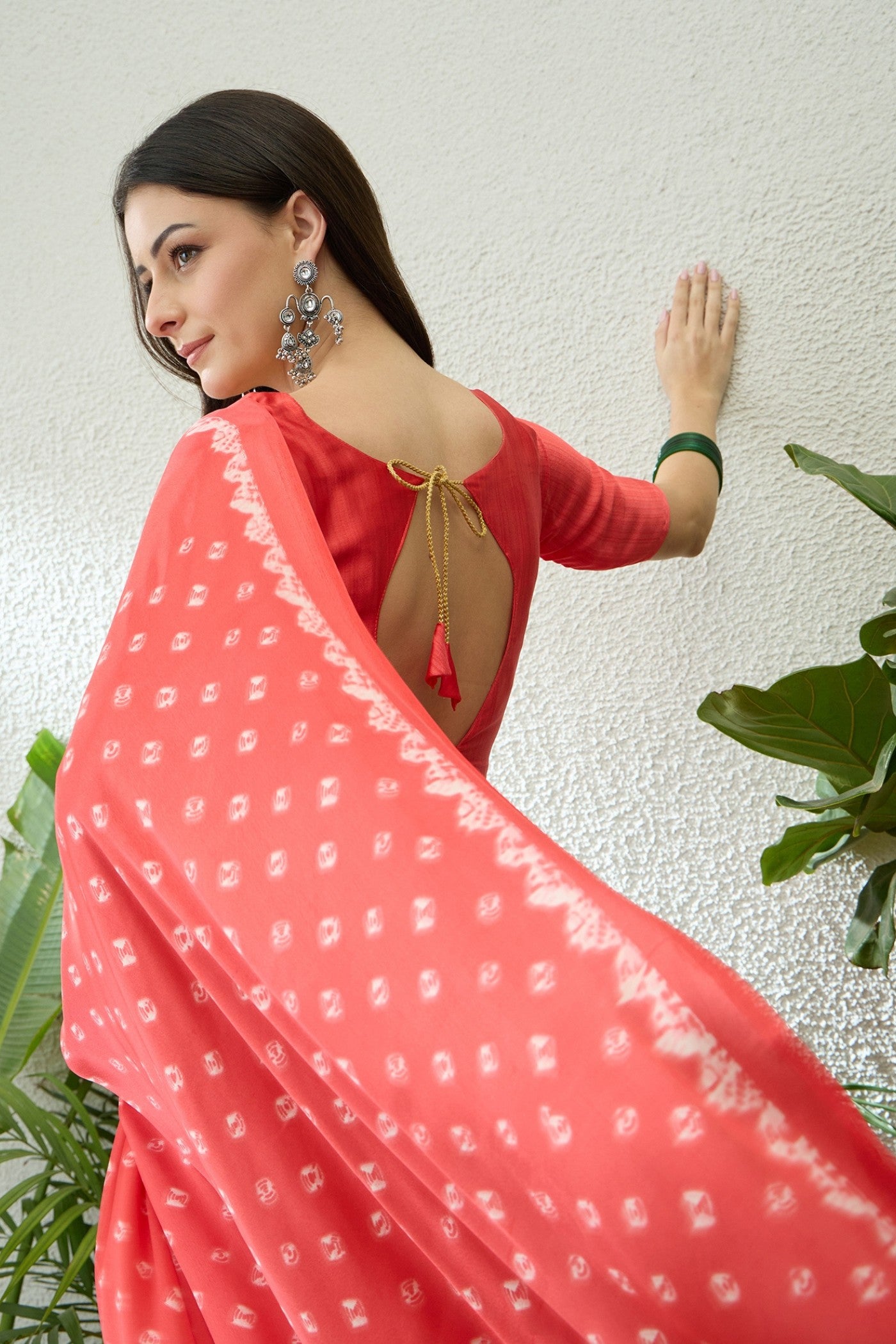 Buy MySilkLove Brick Pink Printed Satin Crepe Silk Saree Online