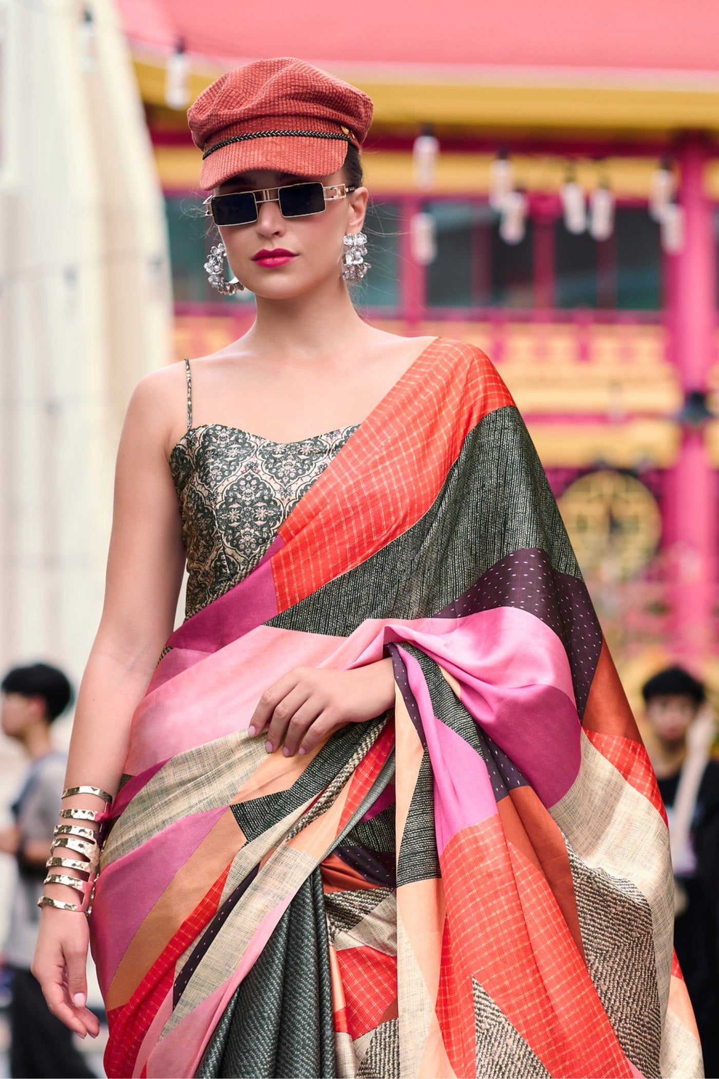 Buy MySilkLove Green Multicolor Printed Satin Crepe Silk Saree Online