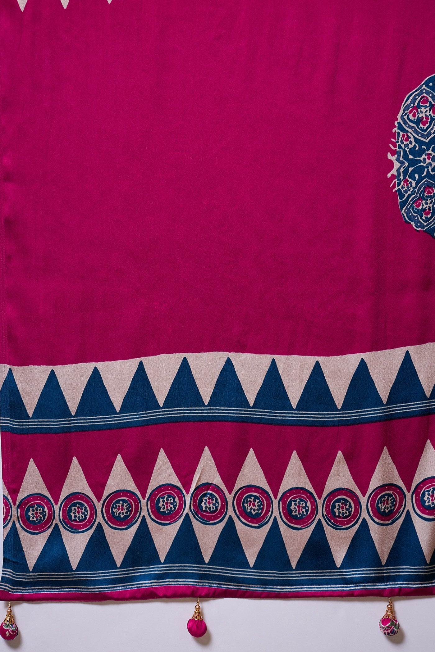 Buy MySilkLove Oxford Blue Ajrakh Printed Satin Crepe Silk Saree Online