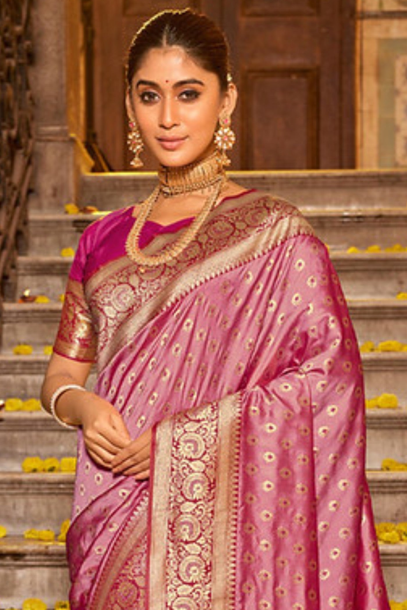 Buy MySilkLove Contessa Pink Zari Woven Banarasi Saree Online