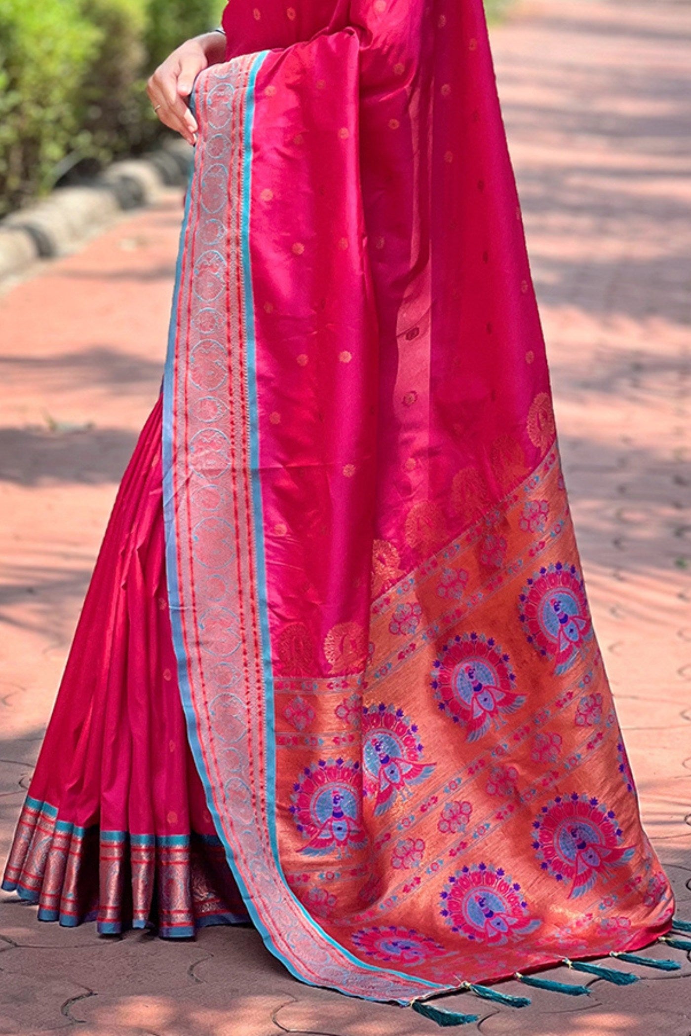 Buy MySilkLove Pink Rose Zari Woven Paithani Saree Online